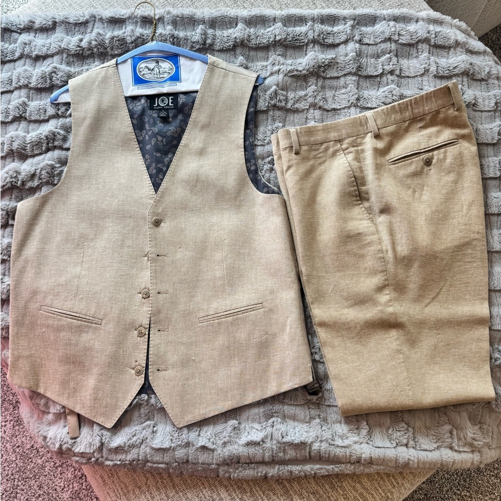 Joseph Abboud Tan Men's Suit Vest and Pants Set